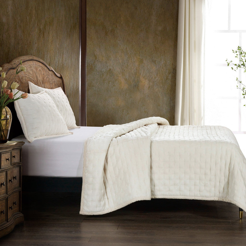 3-Piece HiEnd Accents Stella Faux Silk Velvet Quilt Set, Stone, Queen