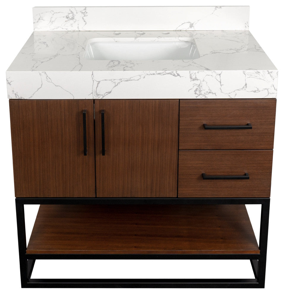 Ellis 36" Bathroom Vanity, Walnut, Top: Engineered Marble