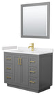 42"SGL Vanity Dark Gray, White Cult. Marble Top, Sink, Gold Trim, 34"Mirror