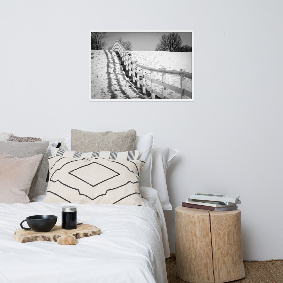 Endless Fences in Black & White Rural Landscape Framed Photo Paper Art Prints, White, 24" X 36"