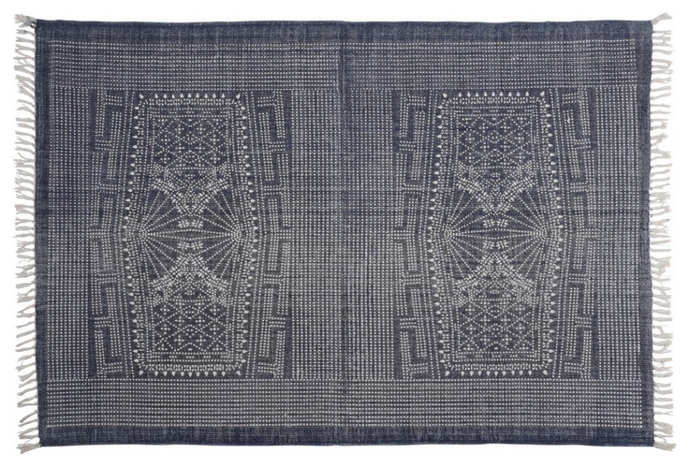 4" x 6" Blue and Ivory Batik Area Rug