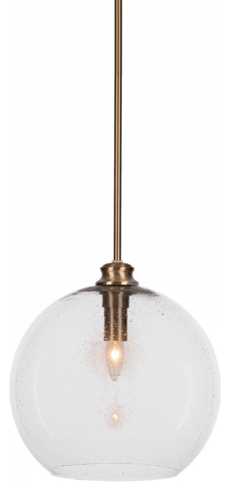 Kimbro 1-Light Stem Hung Pendant, New Age Brass/Clear Bubble