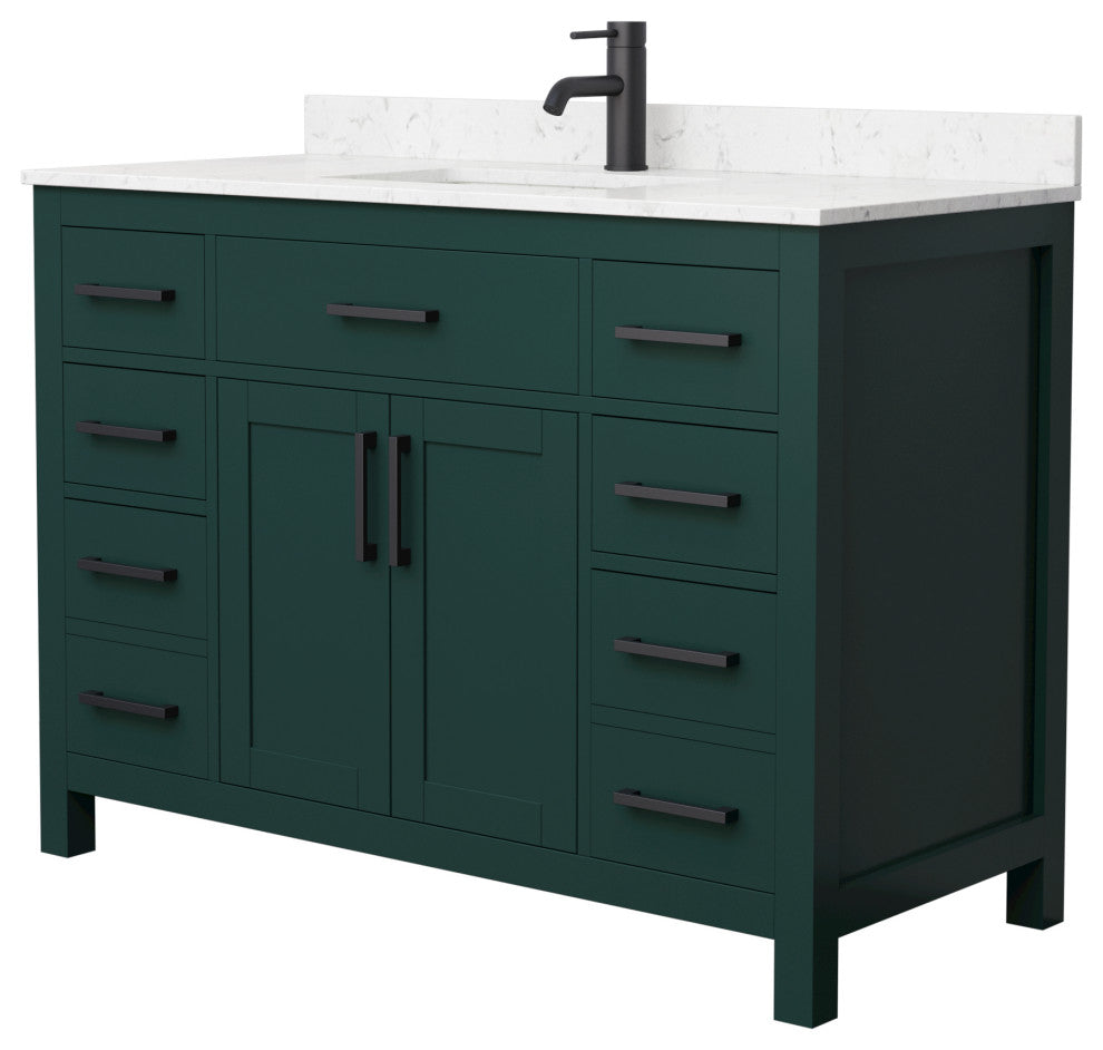 48"SGL Bathroom Vanity Green, Carrara Cult. Marble Countertop, Sink, Black Trim