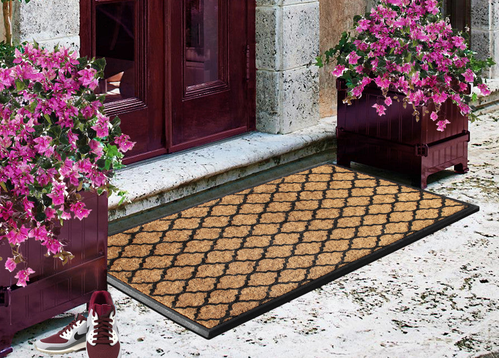 A1HC Orgee Pattern Rubber & Coir Large Outdoor Durable Doormat, 30"X48", Black