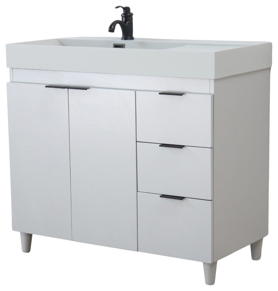 39" Single Sink Vanity, French Gray With Light Gray Composite Granite Top