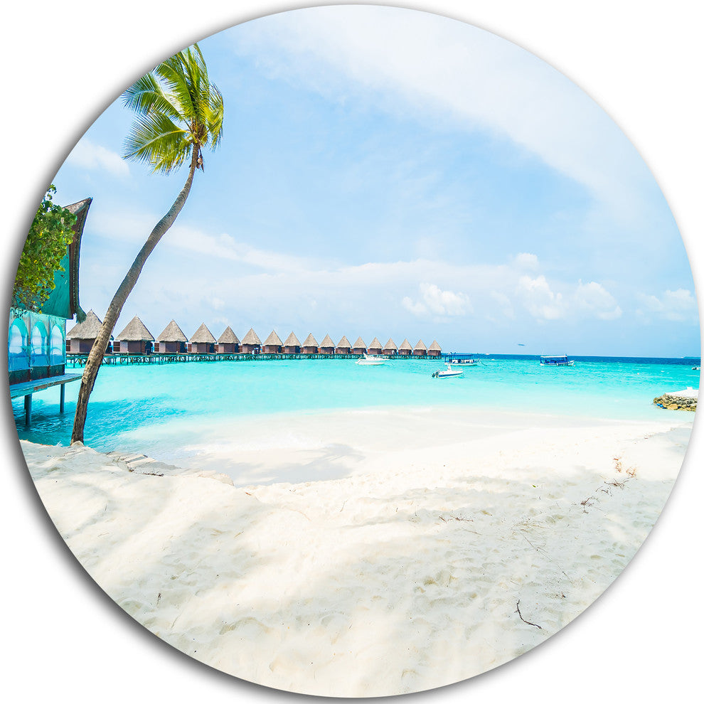 Tropical Maldives Island, Seashore Disc Metal Artwork, 23"