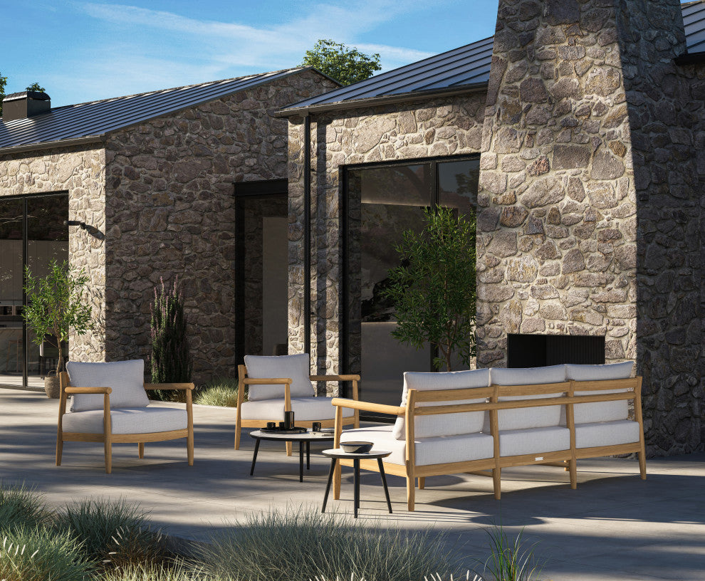 Lido Club Chair, Teak, Bliss Linen Cushion Set