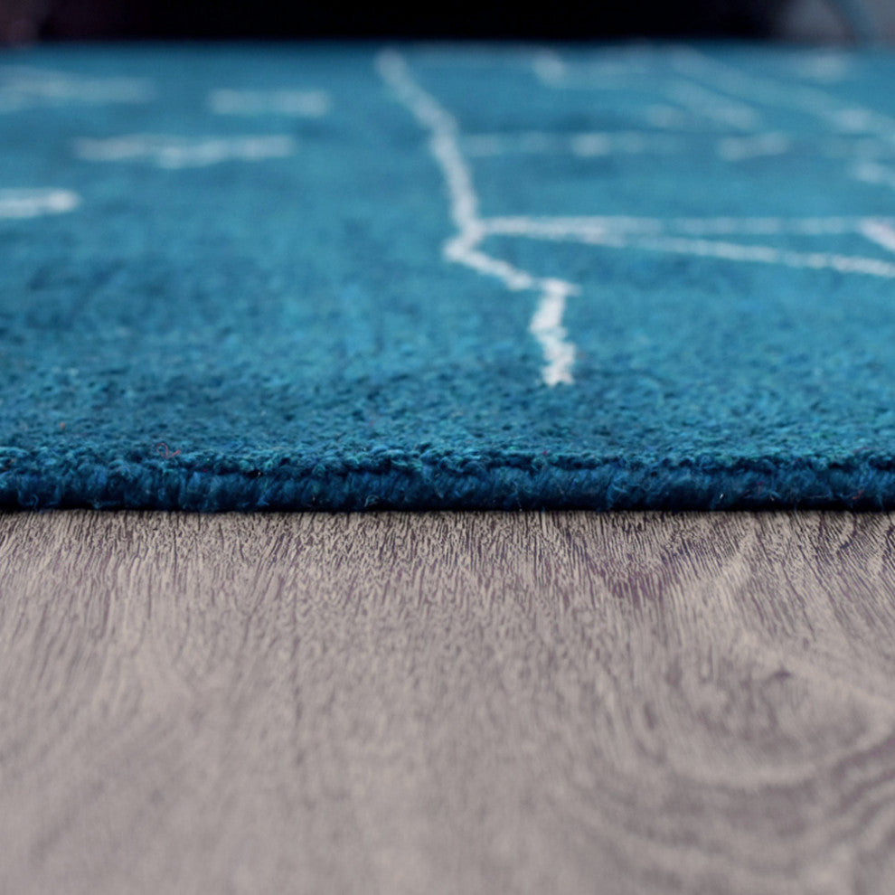 HAND KNOTTED LOOM SILK AREA RUGS-9'x12',Rectangle,Blue White,Contemporary