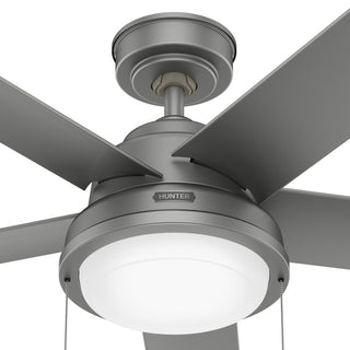 Hunter Seawall Wet Rated Ceiling Fan, LED Light Kit, Pull Chain, Matte Silver