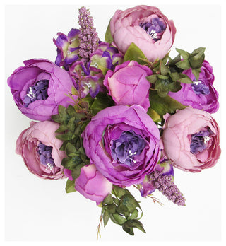 Artificial Lavender Purple Mixed Peony Hydrangea Flower Stem Bush Bouquet 19"