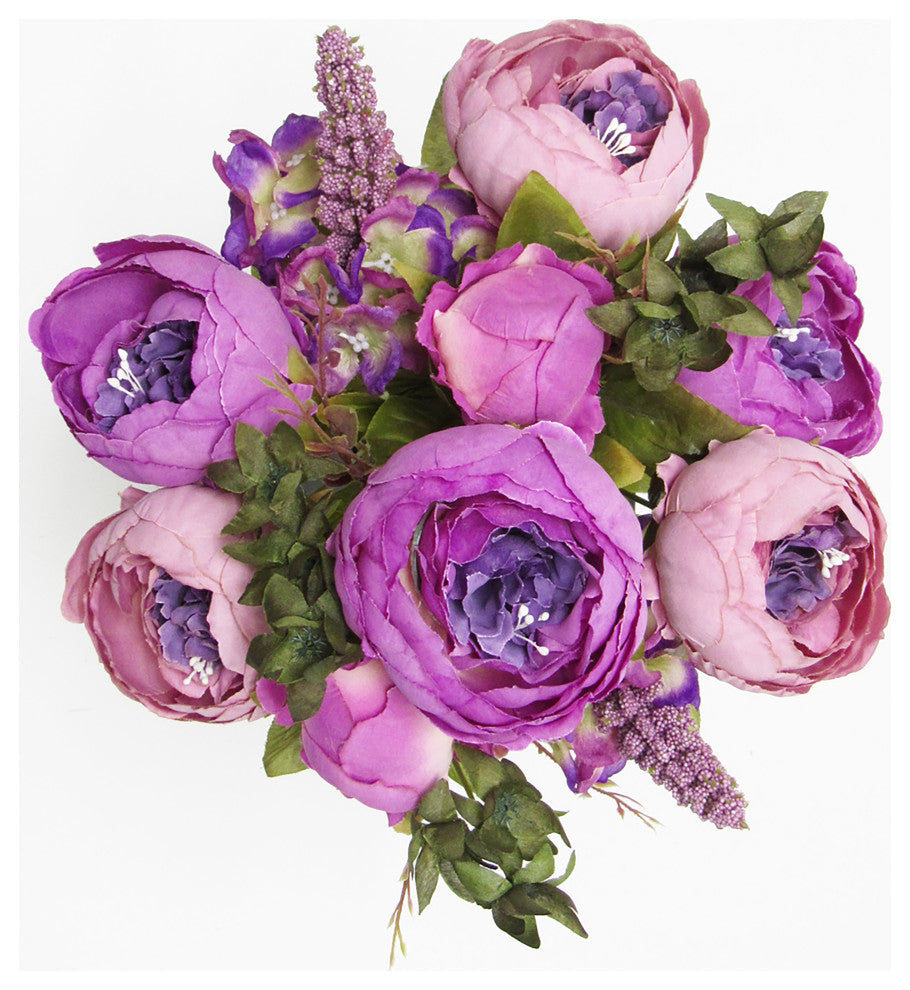 Artificial Lavender Purple Mixed Peony Hydrangea Flower Stem Bush Bouquet 19"