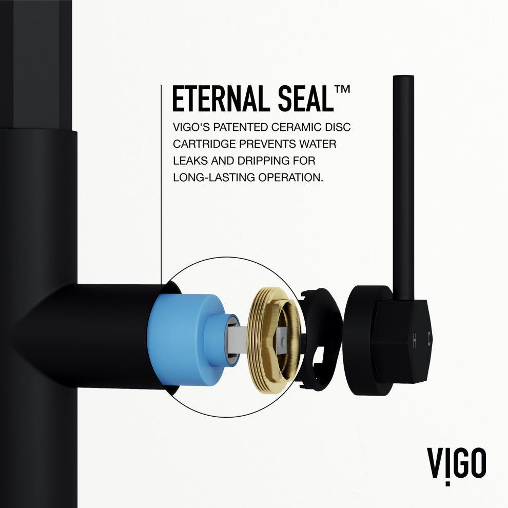 VIGO Hart Hexad 18" H Single Handle Pull-Down Kitchen Faucet, Matte Black, Without Extras