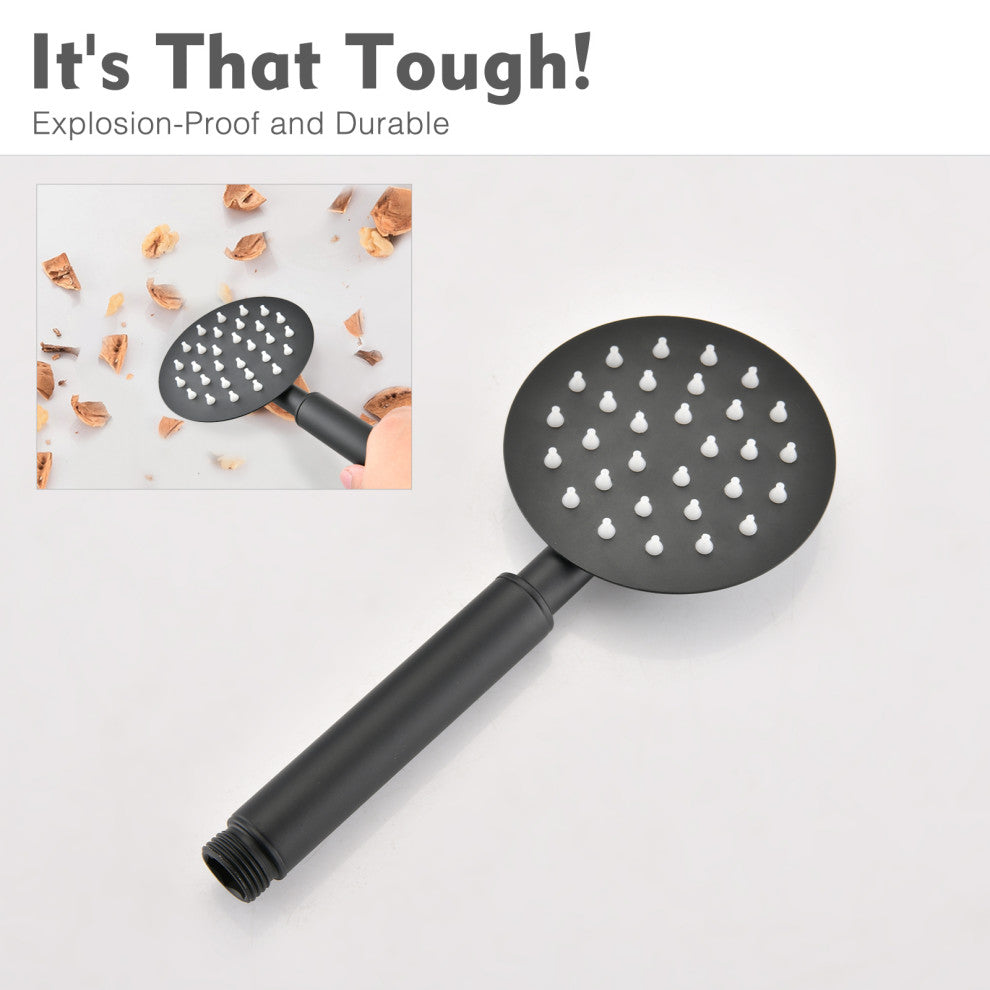 Full Metal Round Hand Shower, High Pressure 8'' Stainless Steel Rain Shower Set, Matte Black
