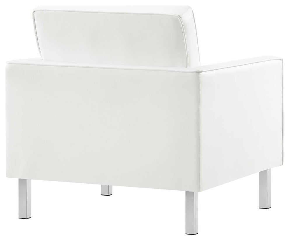Loft Tufted Vegan Leather Armchair and Ottoman Set, Silver White