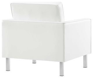 Loft Tufted Vegan Leather Armchair and Ottoman Set, Silver White