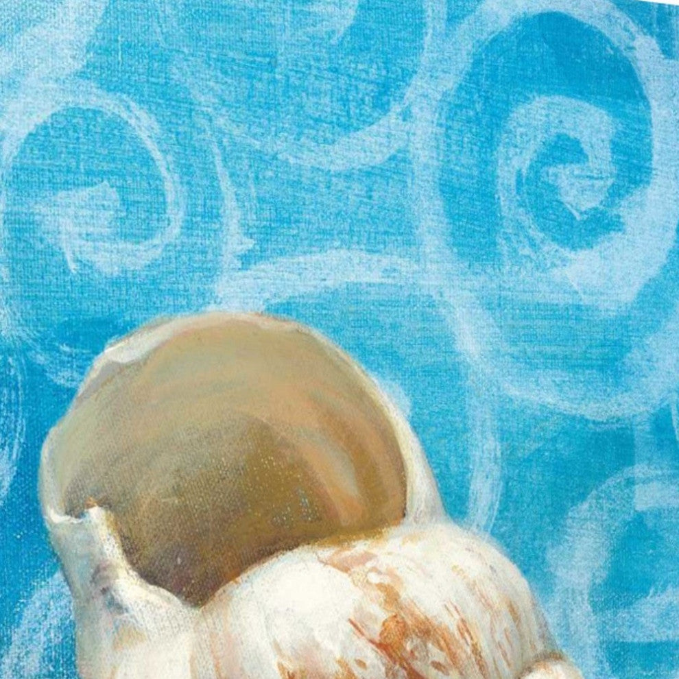 35" Mod Blue Scroll Coastal Conch 1 Giclee Wrap Canvas Wall Art