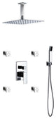 Aqua Piazza Set, 12" Ceiling Square Rain Shower, 4 Body Jets, Handheld, Chrome