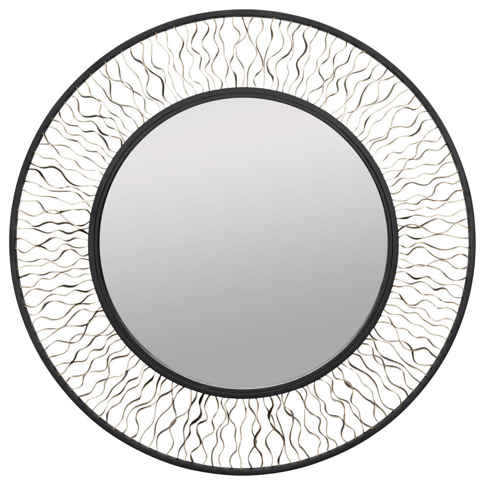 Estela 30-in Round Wall Mirror - Matte Black/French Gold