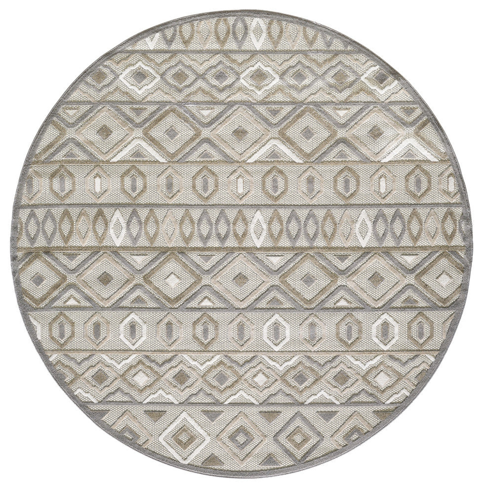 Calla Aztec Indoor/Outdoor Rug, Grey, 7'10' Round