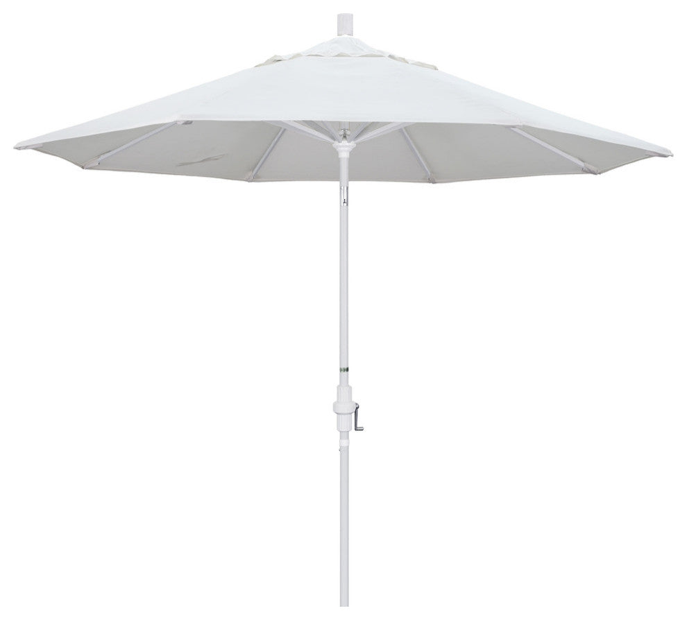 9' Matted White Collar Tilt Crank Lift Aluminum Umbrella, Olefin, White
