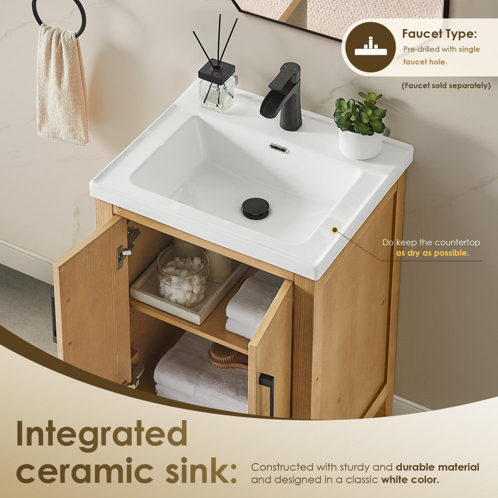 Solara 24" Bathroom Vanity, Weathered Fir, 24", With Mirror