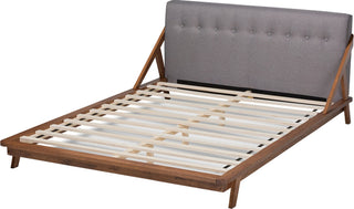 Mid-Century Modern Grey Fabric Upholstered Wood Full Size Platform Bed