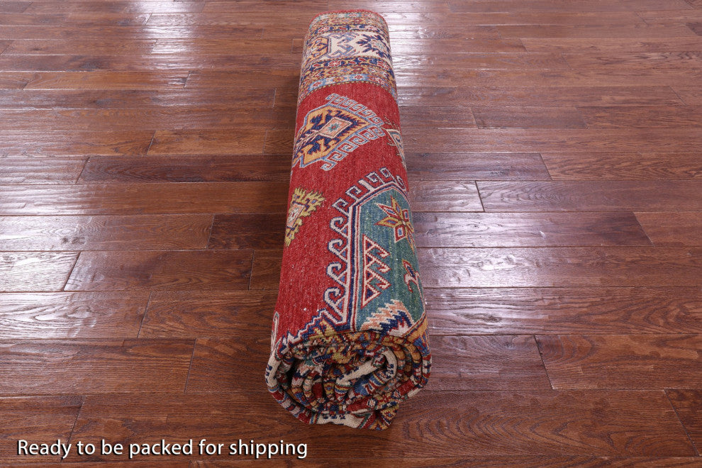 8' 10" X 12' 7" Super Kazak Geometric Handmade Wool Rug Q9523