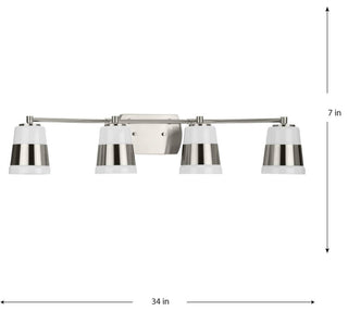 Haven Collection Four-Light Brushed Nickel Opal Glass Luxe Industrial Bath Light