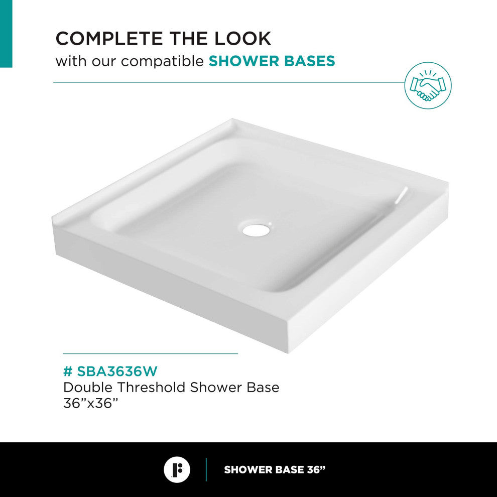 Shower Enclosure Hinged Frameless Tempered Glass, Black, 36"