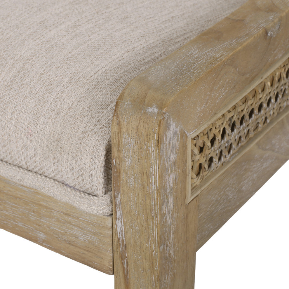 Wendell Rustic Fabric Upholstered Wood and Cane Dining Chairs, Set of 2, Beige