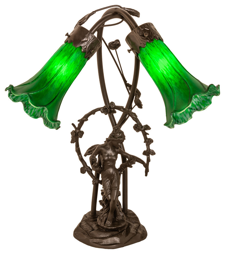 17 High Green Pond Lily 2 Light Trellis Girl Table Lamp