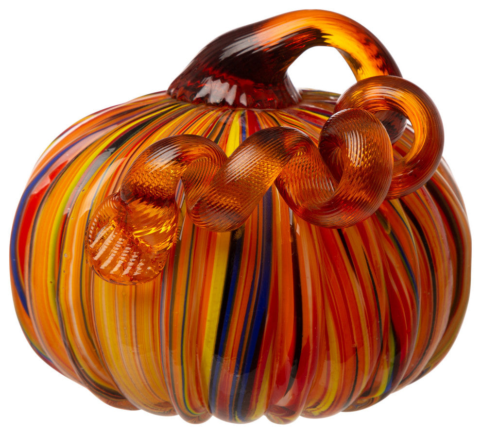 Set of 2 Multi Striped Glass Short Pumpkin