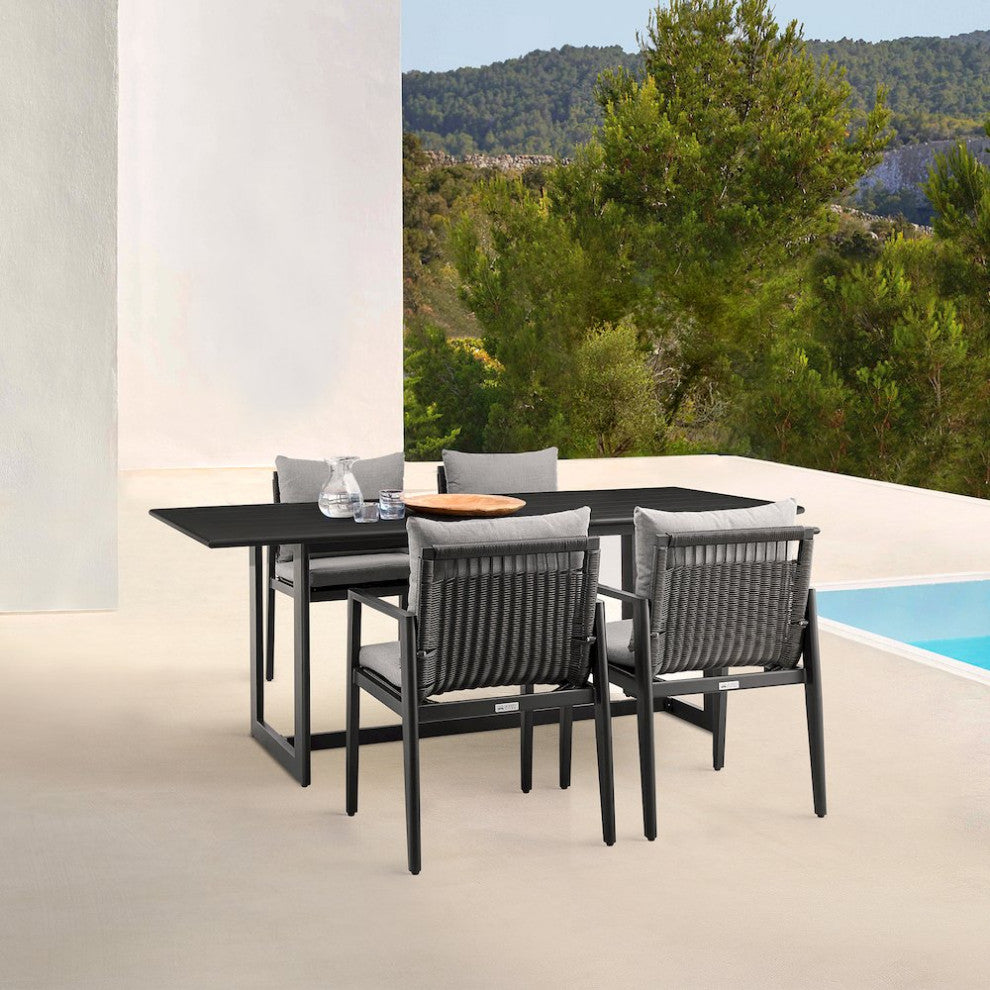 Outdoor Patio Dining Chairs with Arms in Aluminum with Gray Cushions - Set of 2