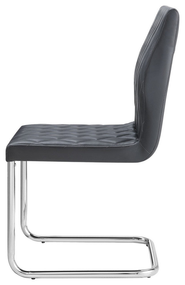 Benzara BM252367 S/2 Metal Side Chairs With Leather Seat & Back, Gray and Silver