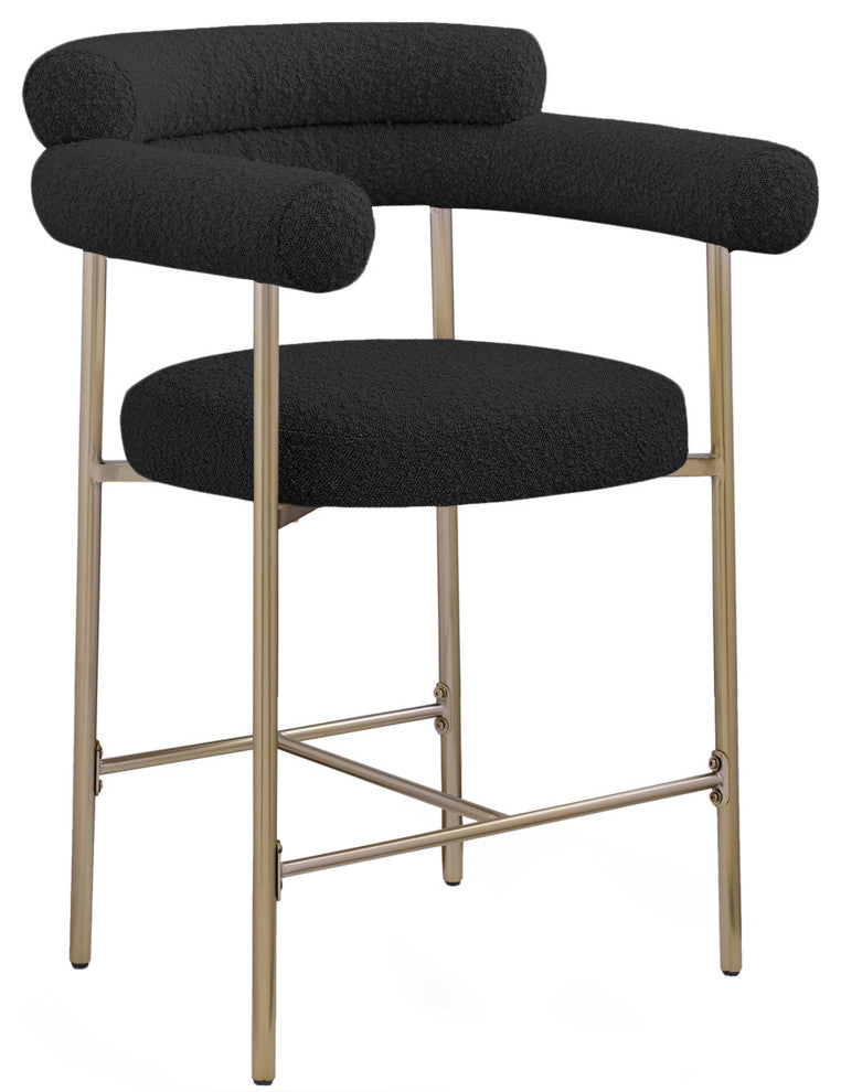 Blake Boucle Fabric Upholstered Counter Stool, Set of 2, Black, Brushed Finish