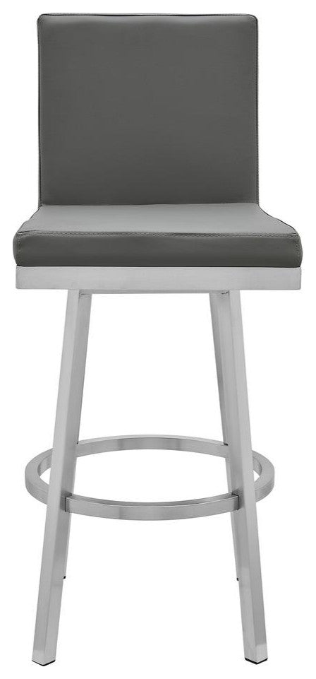 Gem 30 Swivel Modern Metal and Gray Faux Leather Bar and Counter Stool
