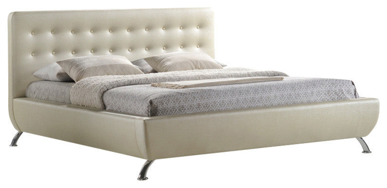 Elizabeth Pearlized Almond Modern Bed with Upholstered Headboard, King Size
