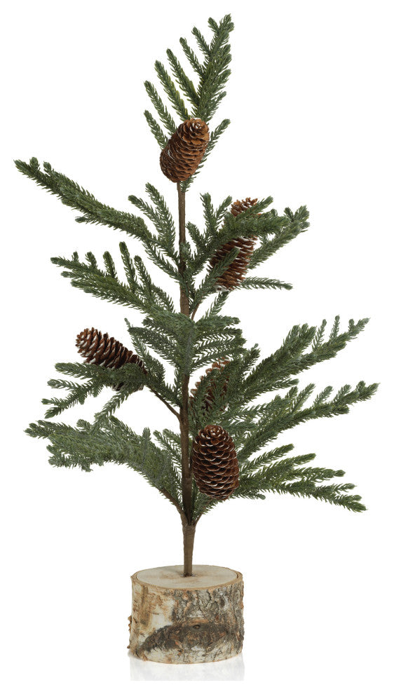 2-Piece Set Artificial Spruce Tree with Small Pinecones on Birch Base, 25"