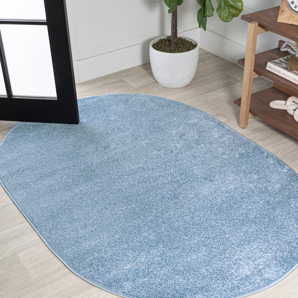 Haze Solid Low-Pile Runner Rug, Classic Blue, 4 X 6 Oval