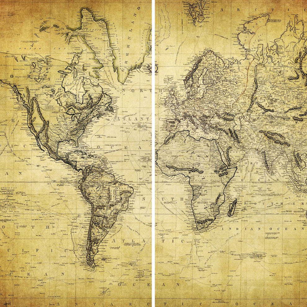 6' Tall Double Sided Vintage World Map Canvas Room Divider