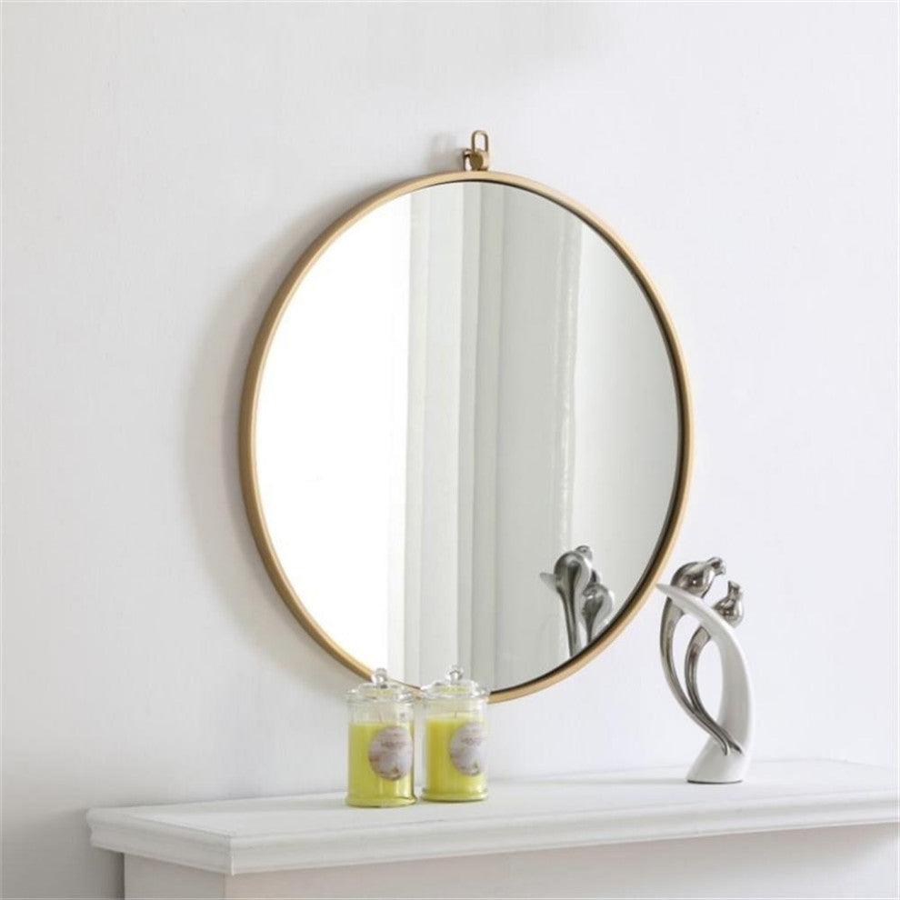 Elegant Decor Rowan 24" Round Metal Frame Hooked Mirror in Brass