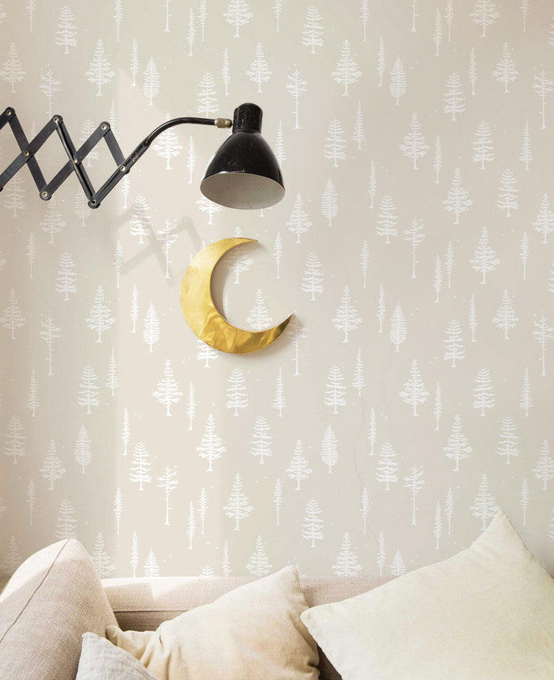 Tree With Birds Peel and Stick Vinyl Wallpaper, Beige, 24"w X 60"h