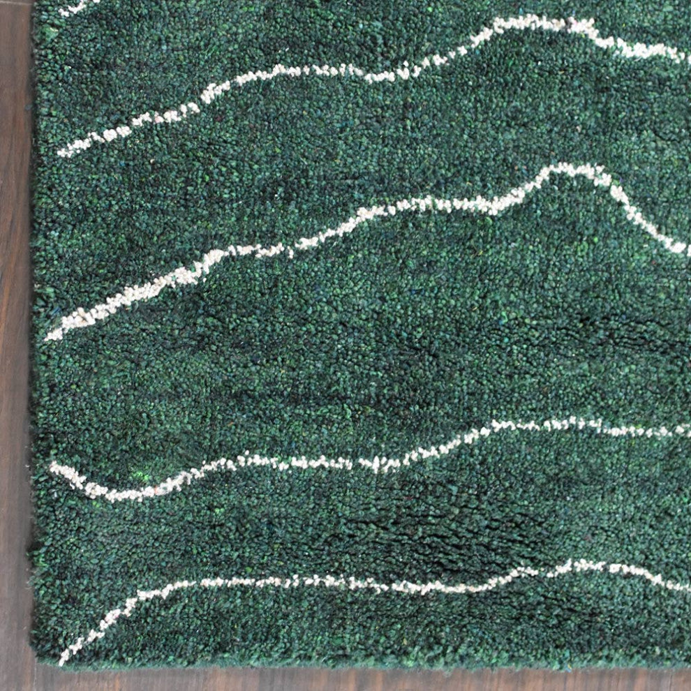 HAND KNOTTED LOOM SILK AREA RUGS-5'x8',Rectangle,Dark Green White,Contemporary