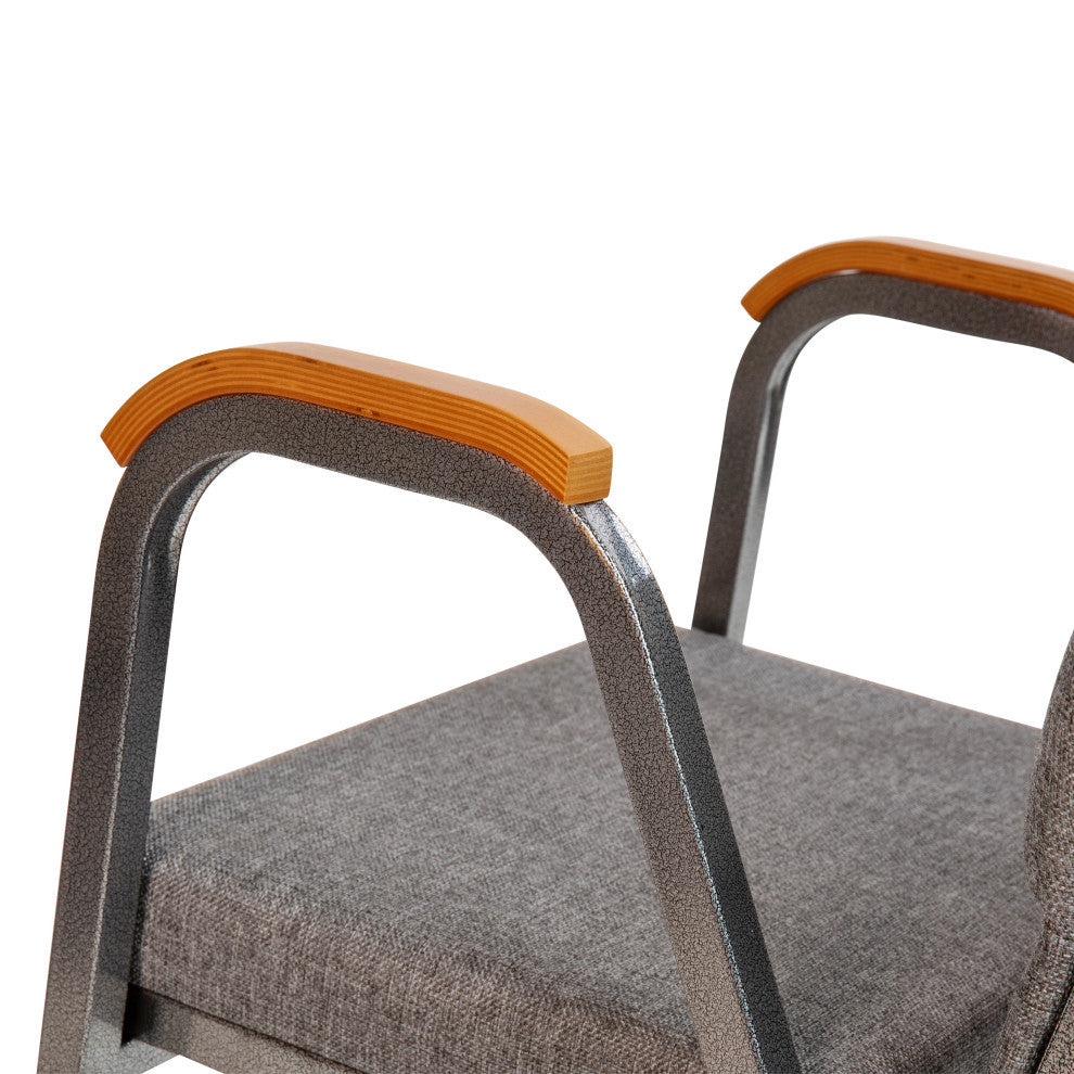 HERCULES Series 21"W Stacking Wood Chair, Gray Fabric and Silver Vein Frame