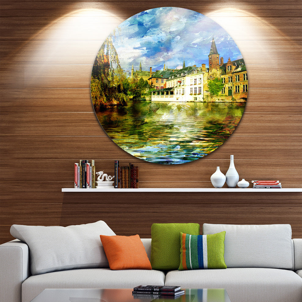 Old Belgium Channel, Landscape Photo Disc Metal Artwork, 11"