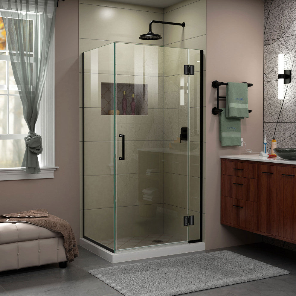 Dreamline Satin Black With Clear Glass, Hinged Shower Enclosure