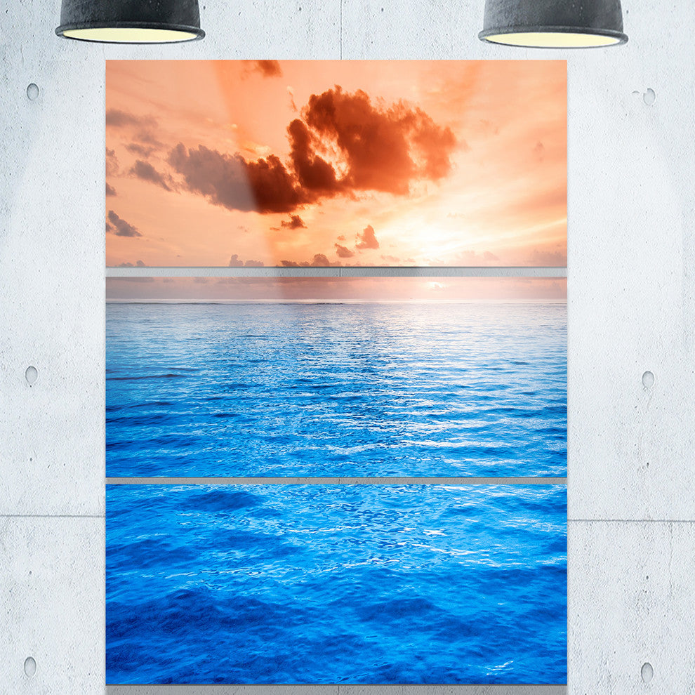 "Brilliant Blue Waters Under Sunset" Metal Wall Art, 3 Panels, 28"x36"