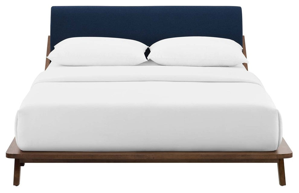 Luella Queen Upholstered Fabric Platform Bed, Cappuccino Blue