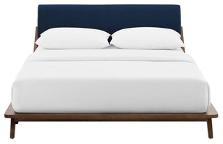 Luella Queen Upholstered Fabric Platform Bed, Cappuccino Blue