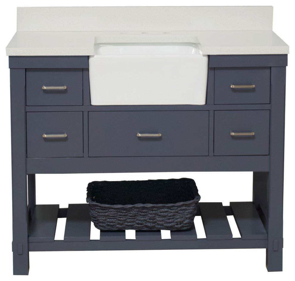 Charlotte 48" Bathroom Vanity, Marine Gray, Quartz